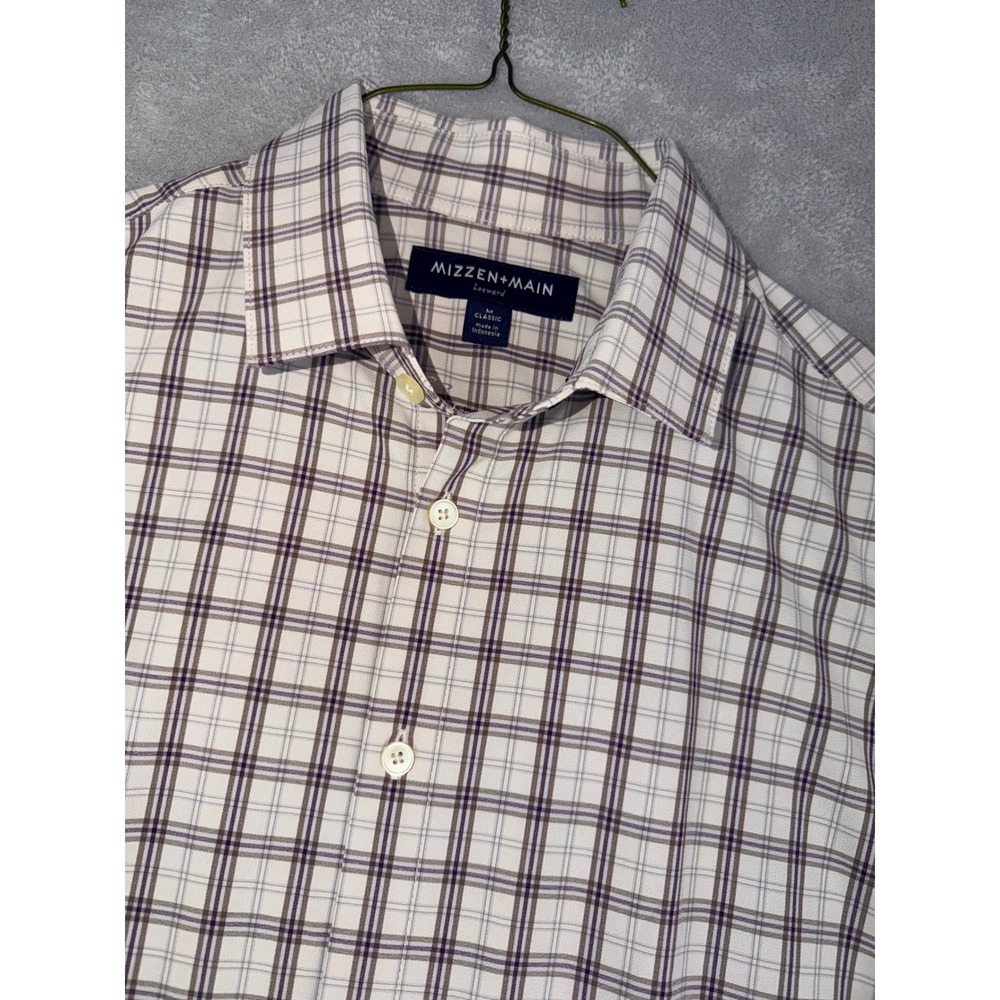 Mizzen+Main Leeward Mens Medium Classic Fit Plaid Performance Dress Shirt